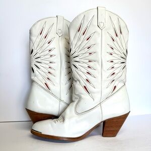 Vintage Womens Dingo Acme Cowboy Cowgirl White Leather Boots Starburst Size 7